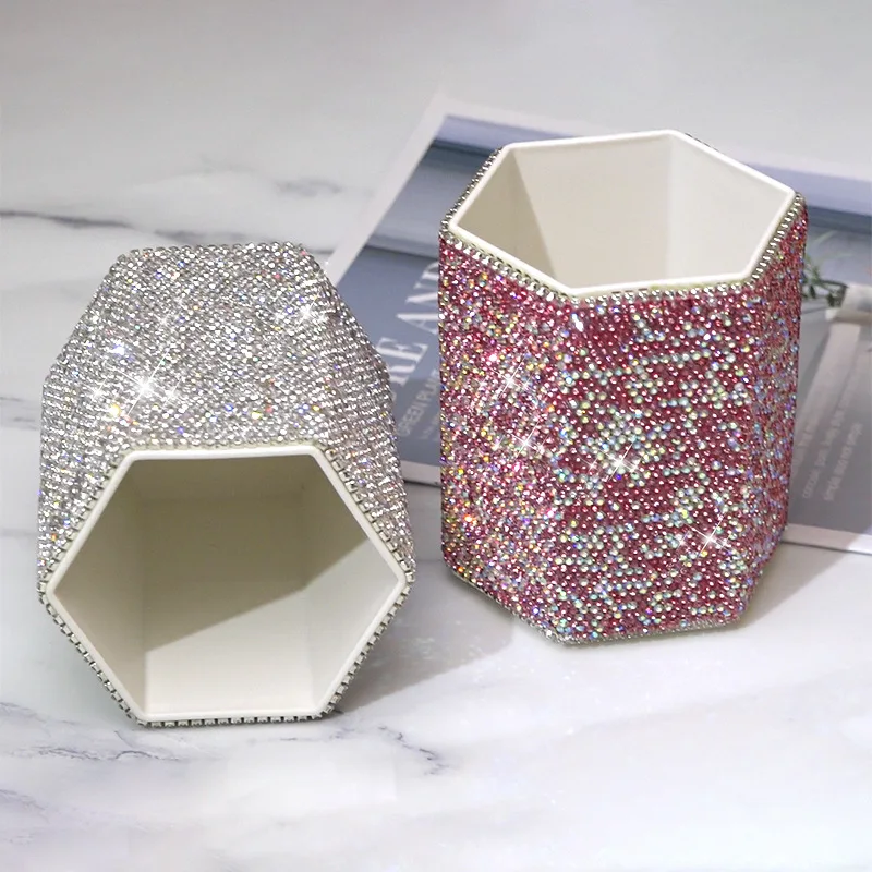 Luxury Sparkling Rhinestone Makeup Brush Storage Box Dressing Table Bathroom Sorting Box Pencil Box make up organizer Gift