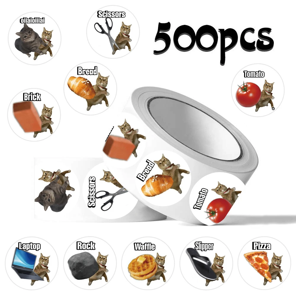 500pcs/roll Throwing Objects Cat Cartoon Stickers Cute Sealing Sticker Decoration Stationery Phone Luggage Funny Decals Toy Gift