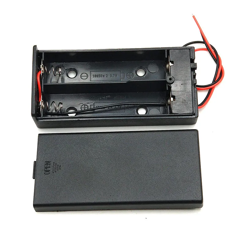 

500pcs/lot Plastic 18650 Battery Case 2 slots with ON/OFF Switch 2 x 18650 Batteries Holder Storage Box Cover With Wire Leads