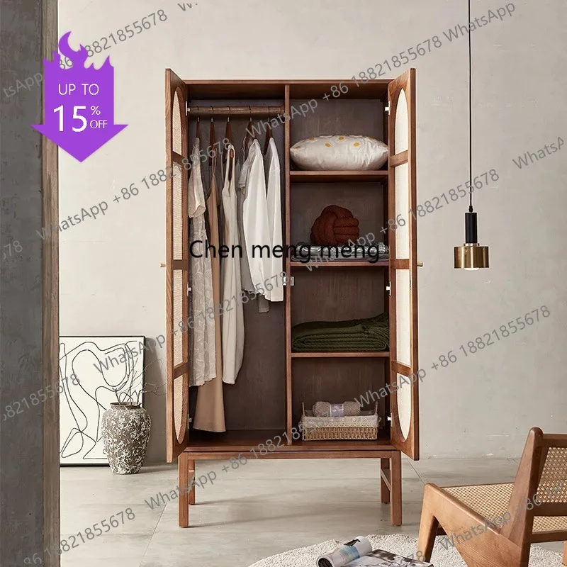 

Шкафы для спальни M02: цельнодеревянные, с плетеными элементами из ротанга, для дома и гостиной, в скандинавском стиле, двухдверные