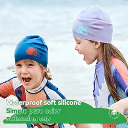 Children's Swimming Cap Silicone Waterproof Ear Protector Head-free Swimming Equipment for Boys and Girls Sunscreen Solid Color