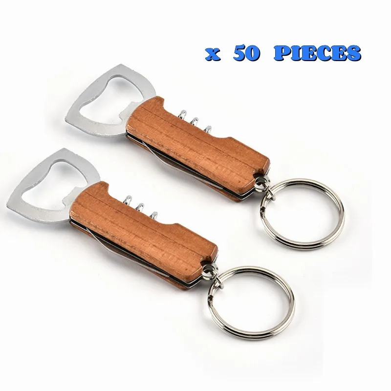 

50 Pieces Wooden Bottle Opener Home Supplies Beer Opener Keychain Kitchen Wine Opener Drink Gun Wedding Gifts For Guests Keyring