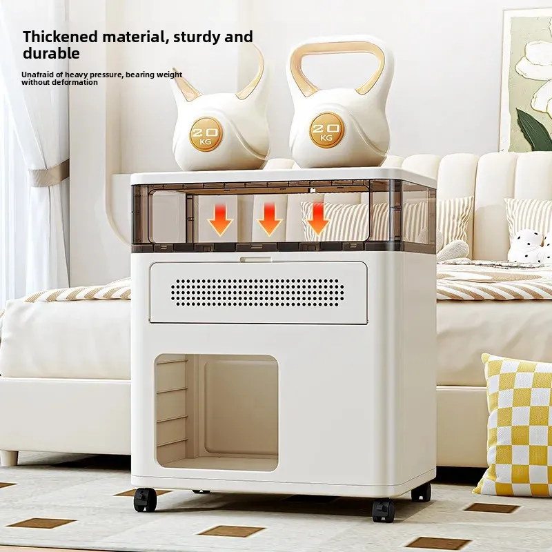 Cream Wind Multi-layer Pet Bedside Table Integrated Bedside Storage Cabinet with Wheels Breathable Pet Nest Multi-functional