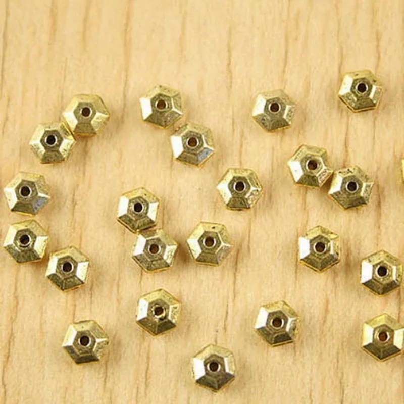 

100pcs dark gold-tone crafted hexahedron beads h1335