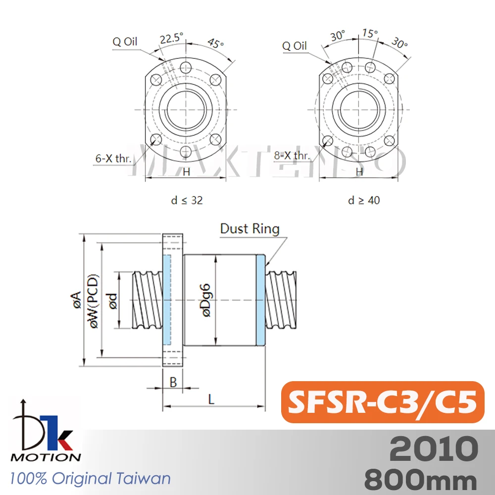 DTK Taiwan SFS2010 Ball Screw Ground C3 C5 800mm High Speed Low Noise Thread Shaft R20 Lead 10mm High Precision CNC Spindle TBI