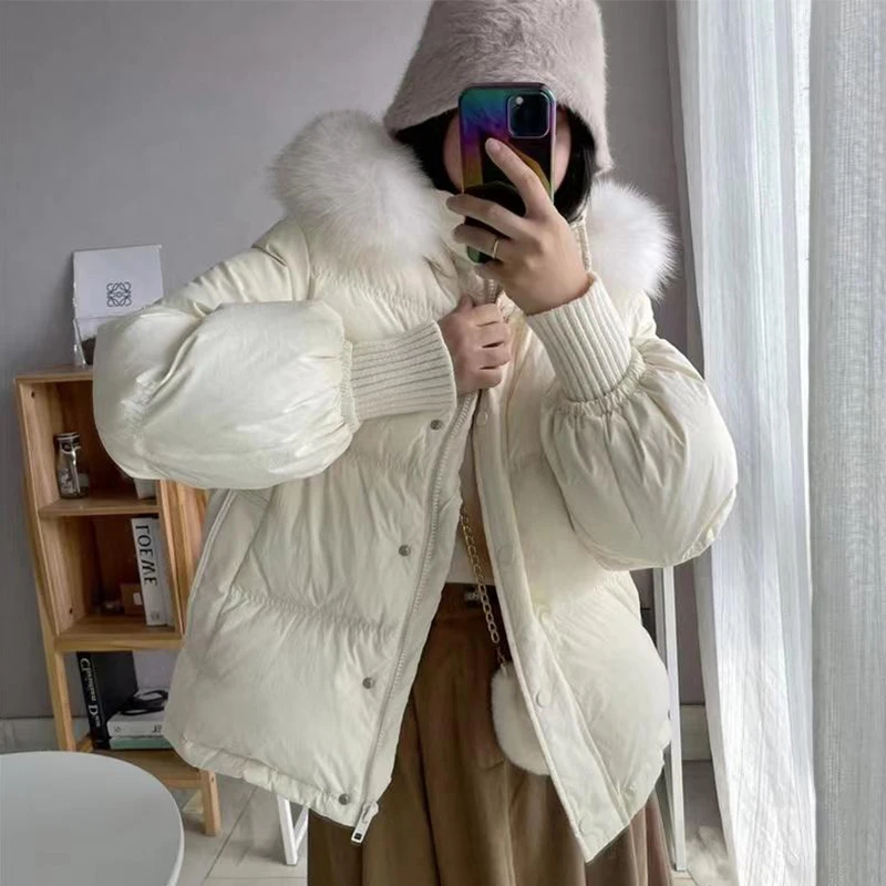 Winter Women Grey Hoodies Duck Jacket Parkas Thicken Warm Long Sleeve Padded Coat 90s Vintage Overcoat Streetwear 2000s Clothes