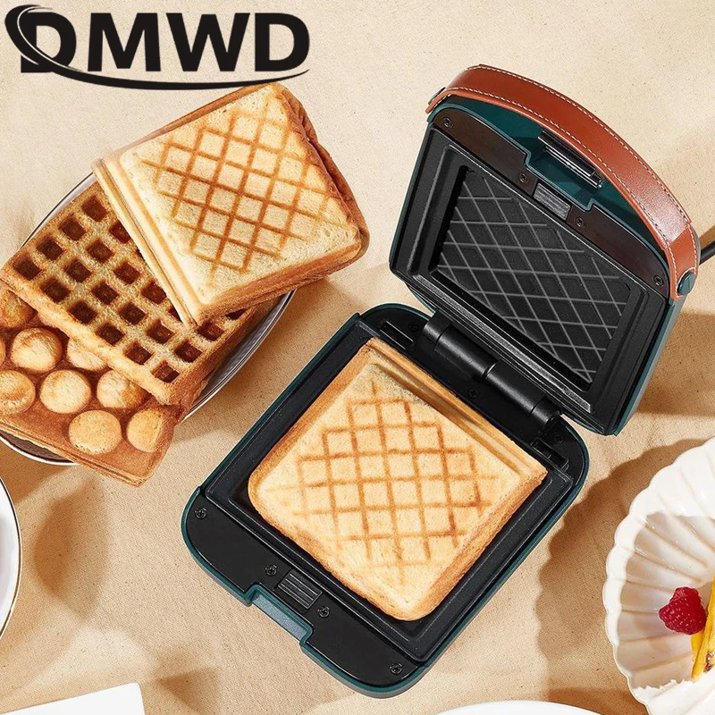 DMWD Sandwich Breakfast Machine Multifunctional replaceable baking tray Panini Waffle Machine Egg Puffes Grill Oven Toaster 220V