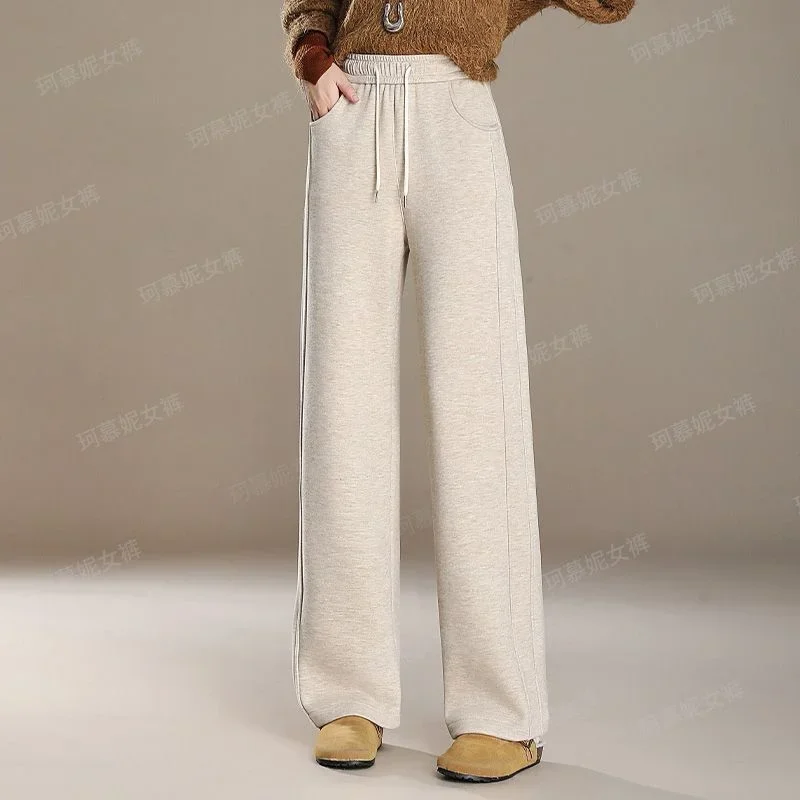 الخريف والشتاء فضفاض مستقيم المرأة ضيق واسعة الساق السراويل الجديدة 2025 عالية الخصر المألوف سليم عادية