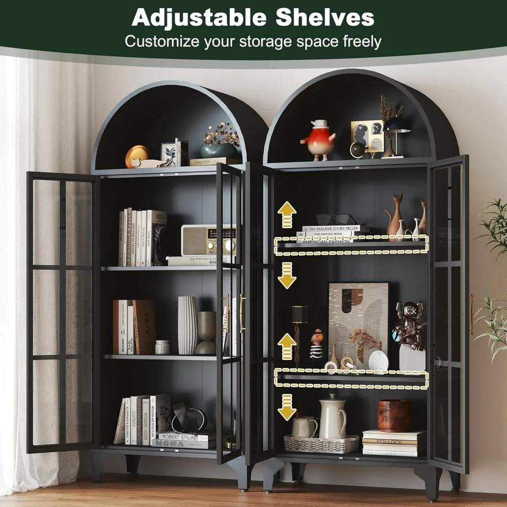 خزانة مطبخ بباب زجاجي مقوس بطول 74 بوصة على طراز المزرعة مكونة من 4 طبقات مع أرفف معدنية قابلة للتعديل #3