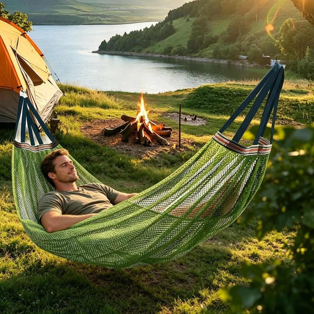 Outdoor Hammock Portable with Mesh Heavy-duty High Load-bearing Breathable Mesh Fabric Suitable for Camping Backyard