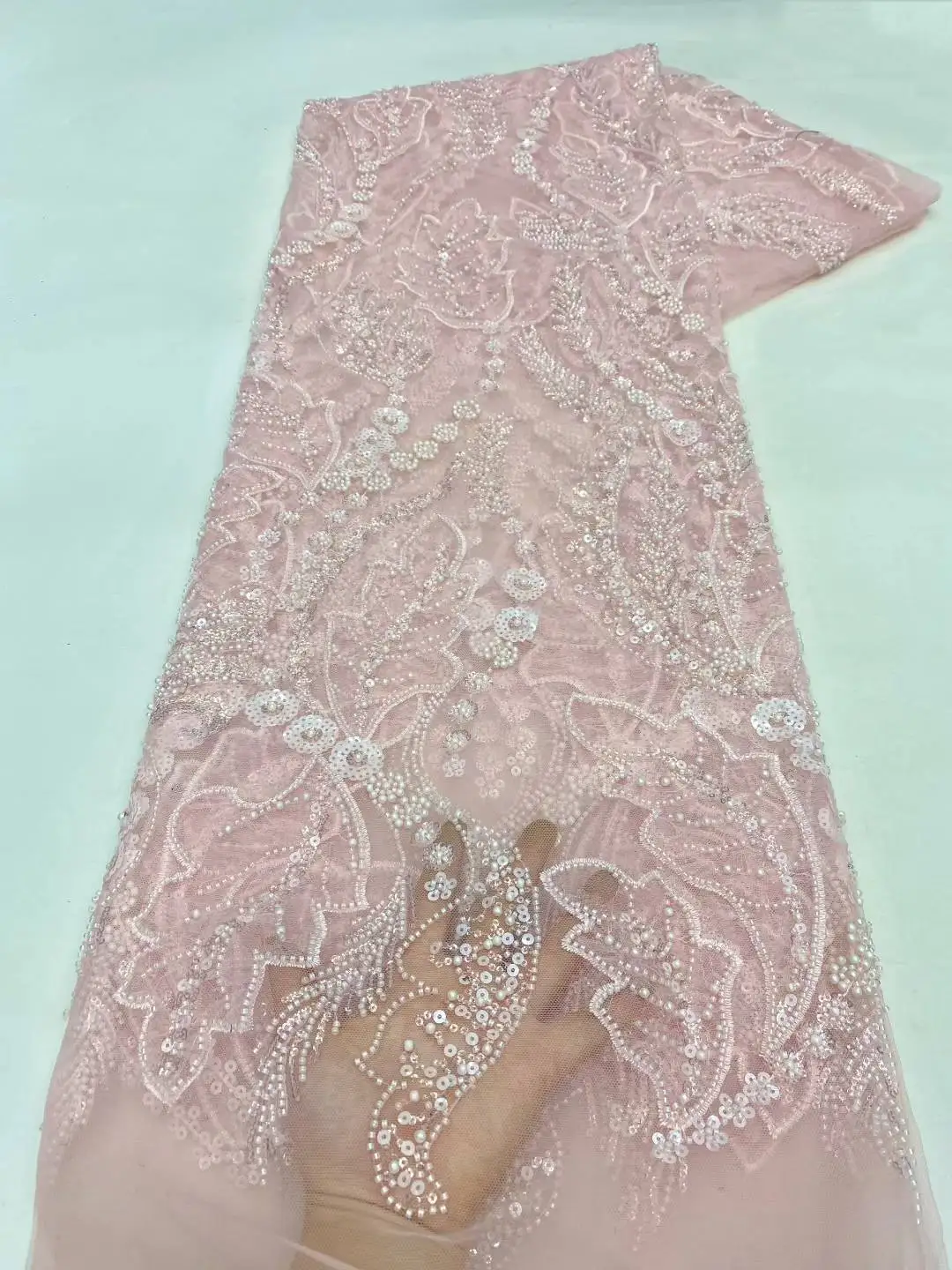 아프리카 스팽글 레이스 원단 2025 고품질 프랑스 헤비 비즈 헤비 레이스 원단 나이지리아 신부 파티 드레스용