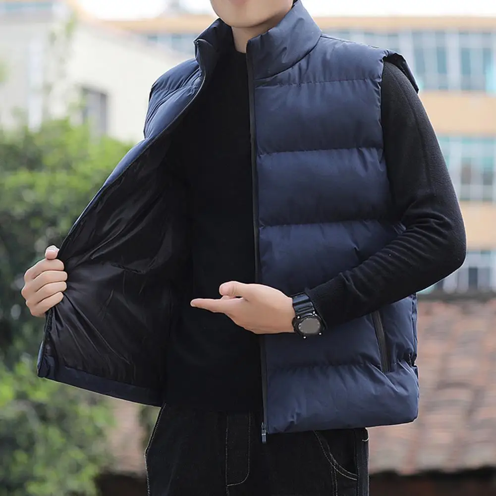 Men's Winter Vest Thickened Sleeveless Jacket Stand Collar Fashion Waistcoat Warm Cotton Coat for Men Trendy Casual Streetwear