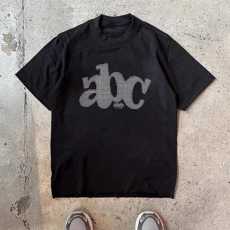 

American Trend Heavyweight Hip-hop High Street ABC Letter Short-sleeved T-shirt Summer Loose Pure Cotton Round-neck Top Ins