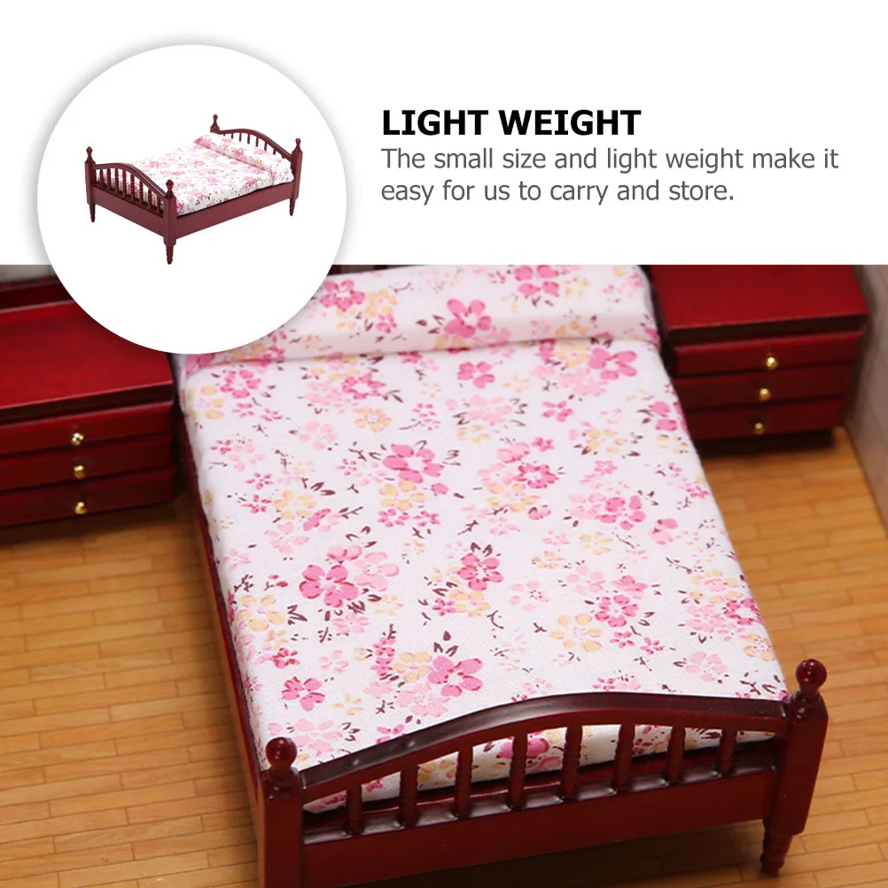 سرير مزدوج مصغر لديكور المنزل الصغير، حرفية عالية الجودة، حجم صغير يدوم طويلاً، خفيف الوزن، سهل التخزين بنفسك