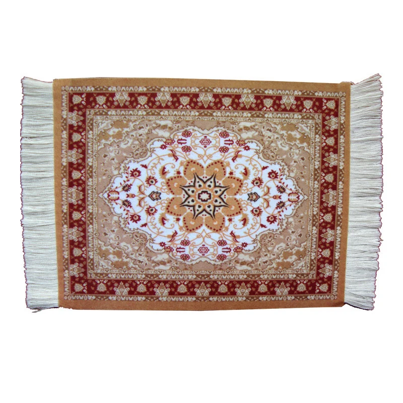 Retro Style Persian Mini Woven Rug Mat Mousepad Carpet Pattern Cup Laptop PC Mouse Pad with Fring Home Office Table Decor Craft