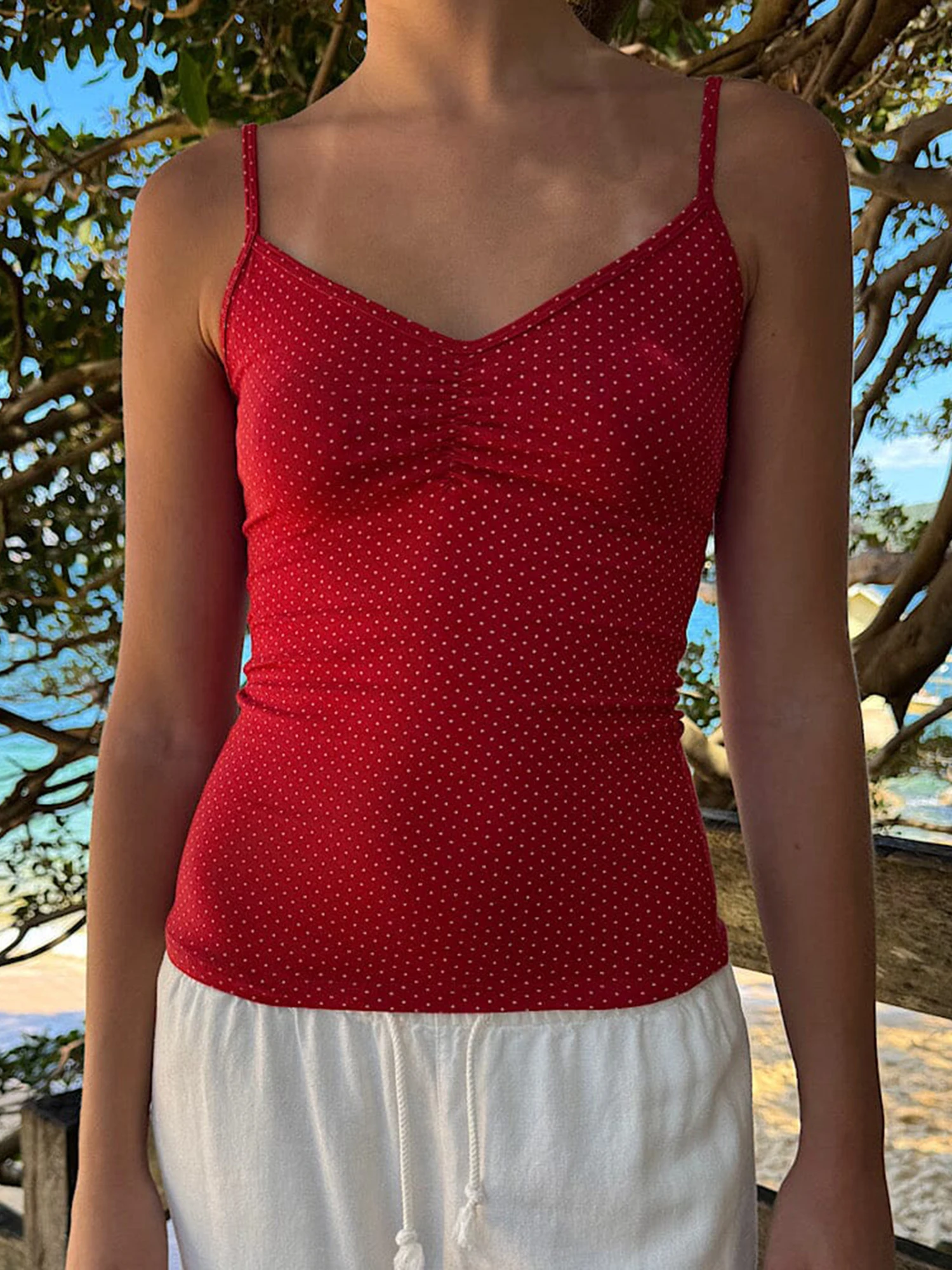 Women s Floral Print Ruffle Trim V-Neck Sleeveless Blouse Casual Loose Fit Summer Tank Tops with Adjustable Straps