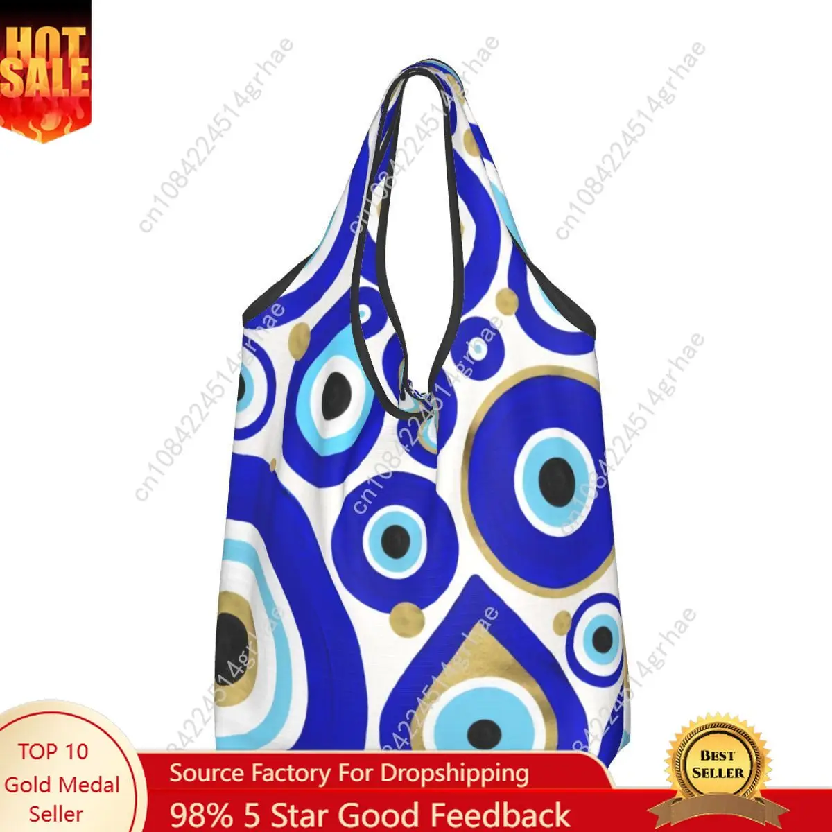 Custom Reusable Evil Eye Charms On White Shopping Bag Women Tote Bag Portable Moroccan Nazar Groceries Shopper Bags