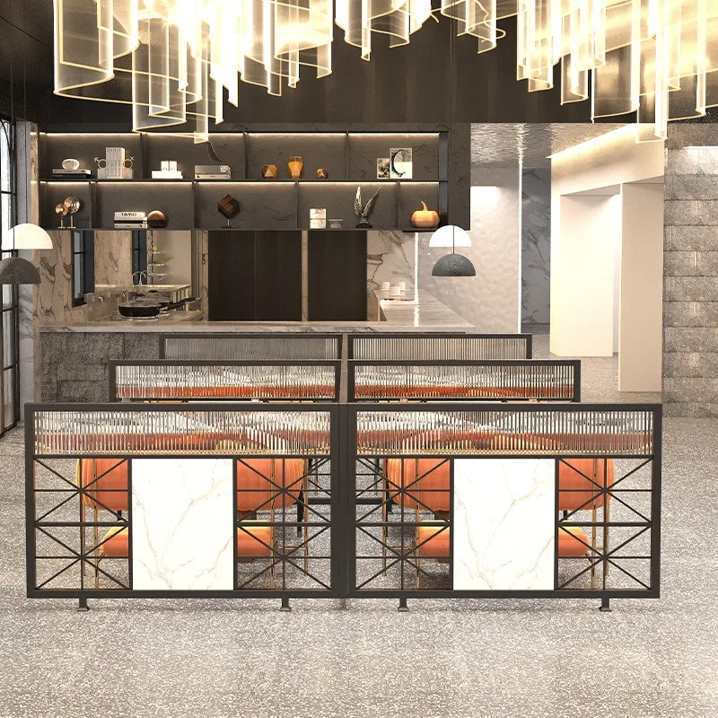 Restaurant wrought iron screen partition low wall card seat light luxury hot pot aisle Changhong glass fence milk tea restaurant