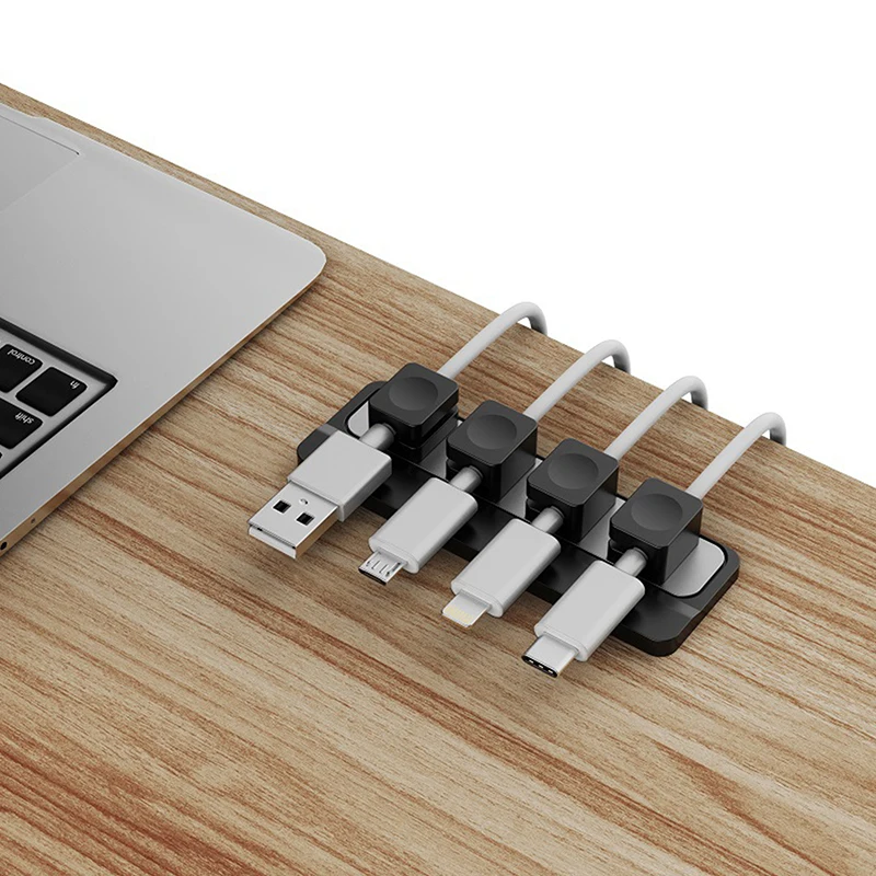 Magnet Cable Winder Adhesive Silicone USB Cable Fixer Organizer Solid Color Cable Holder Line Charger Clip For Desk Office