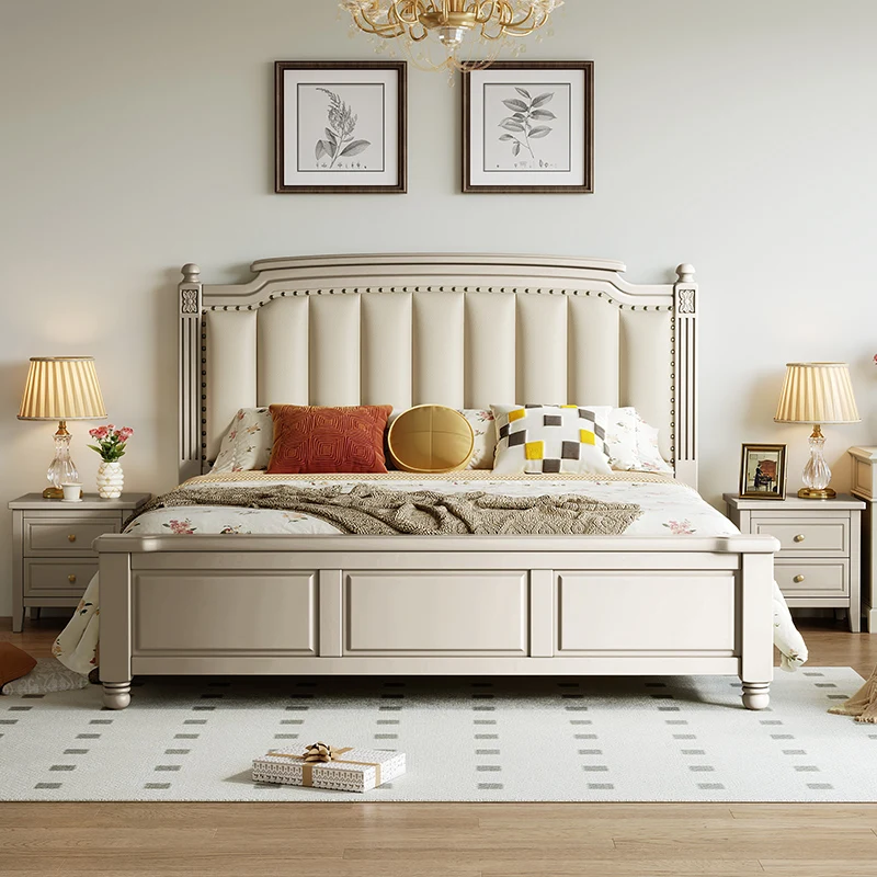 Cowhide Meike Silver 1.8 Double Light Luxury French Bed