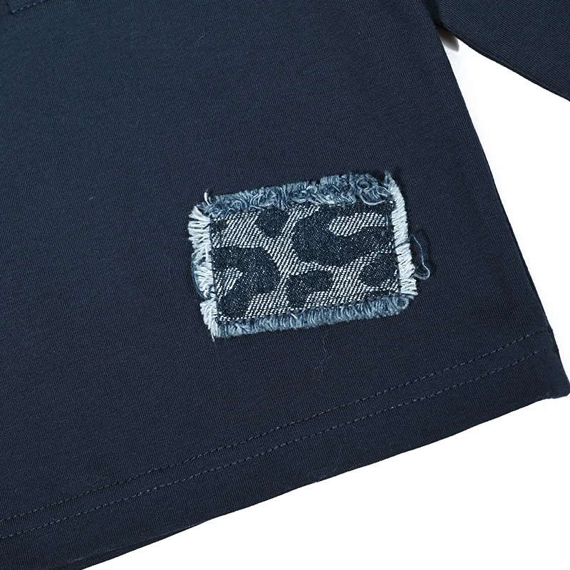 Blue Leopard Denim Children Set Long Sleeve Top Shirt Outfit Denim Washed Cotton/Spandex Dress Leopard Hoodie and Raw Edge Patch