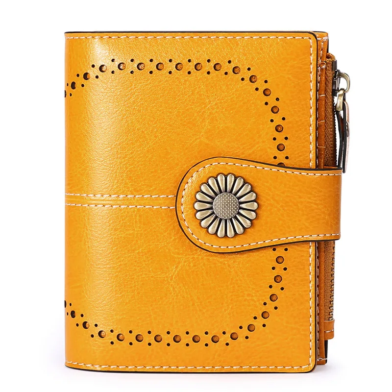 Women's Short Wallet  Genuine Leather Female Purse RFID Coin Pocket Credit Card