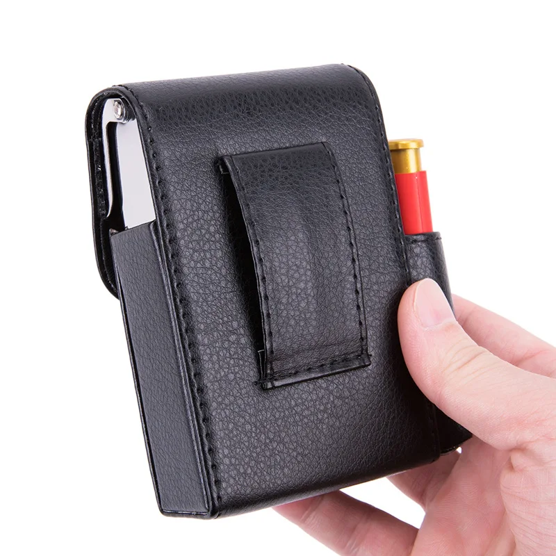 PU leather metal retro handmade cigarette lighter storage waist bag with belt strap waist pouch cigarette box