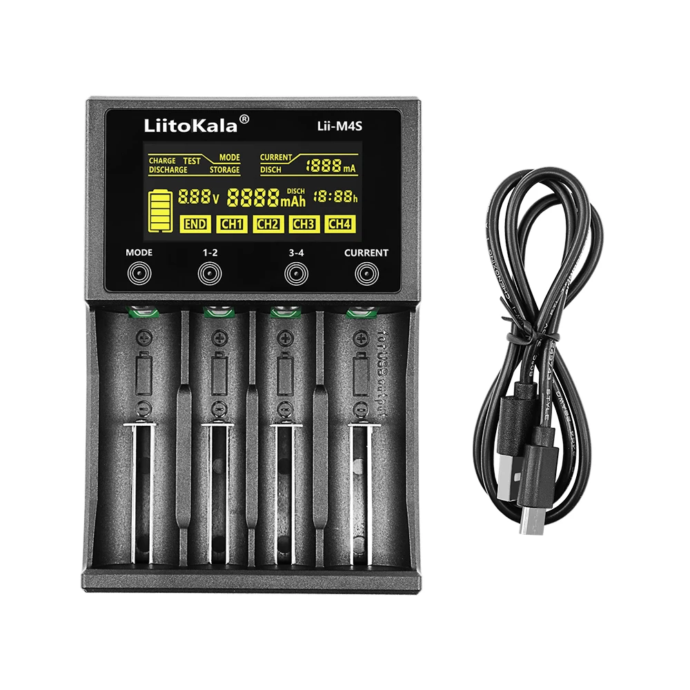 LiitoKala Lii-M4S 18650 cargador inteligente pantalla LCD para 26650 21700 32650 20700 21700 16340 AA AAA batería