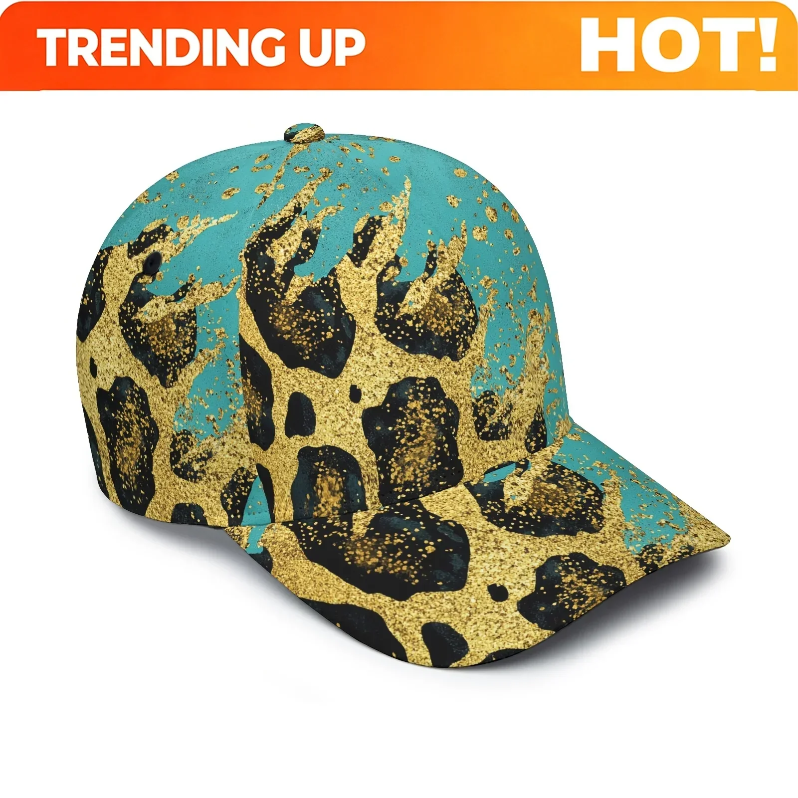 Custom 1pc Turquoise Golden Leopard Print Baseball Cap For & - Adjustable Snapback, Lightweight Breathable Suitable For Daily We