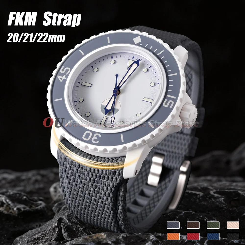 FKM Rubber Watch Strap Curved End 20mm 21mm 22mm for Omega for Seiko Band Military Quick Release Men Sport for Longines Bracelet