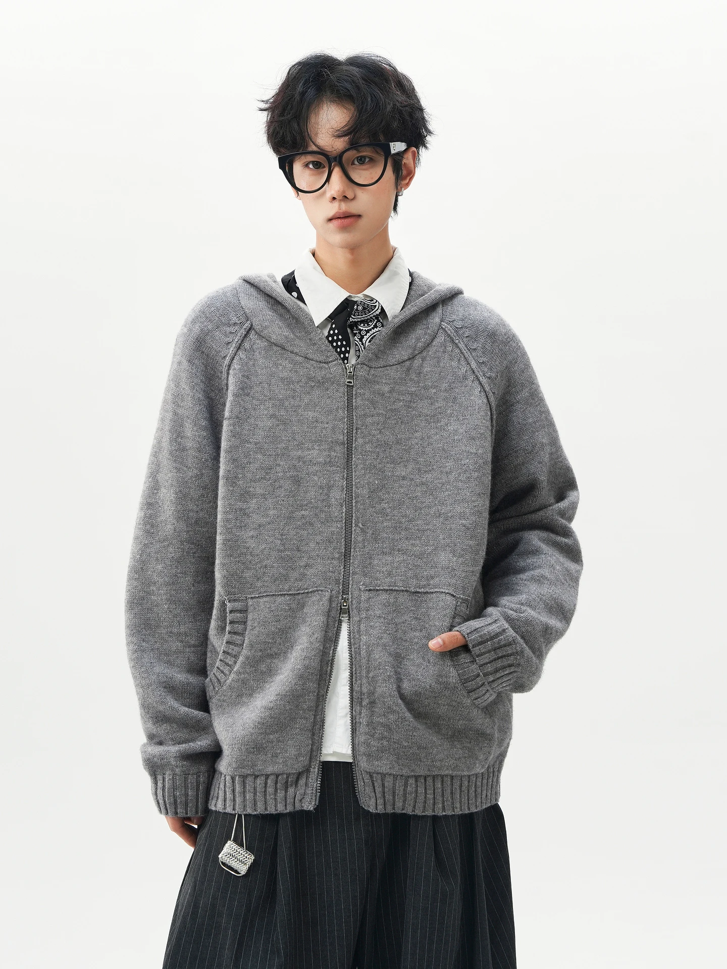 

Autumn Winter Loose Fit Knitted Cardigan Hooded Sweater Men's Trendy Brand Casual Sle Long Sve Comfortable Youth Outerwear