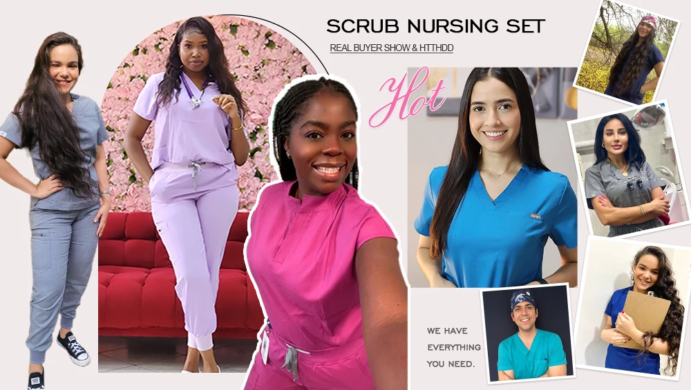 Großhandel Polyester Spandex Uniformen Schöne Krankenhaus Scrubs Tops Frauen Krankenschwester Gedruckt Scrub Top Gesundheitswesen Krankenpflege Scrub Shirt – Detail 1