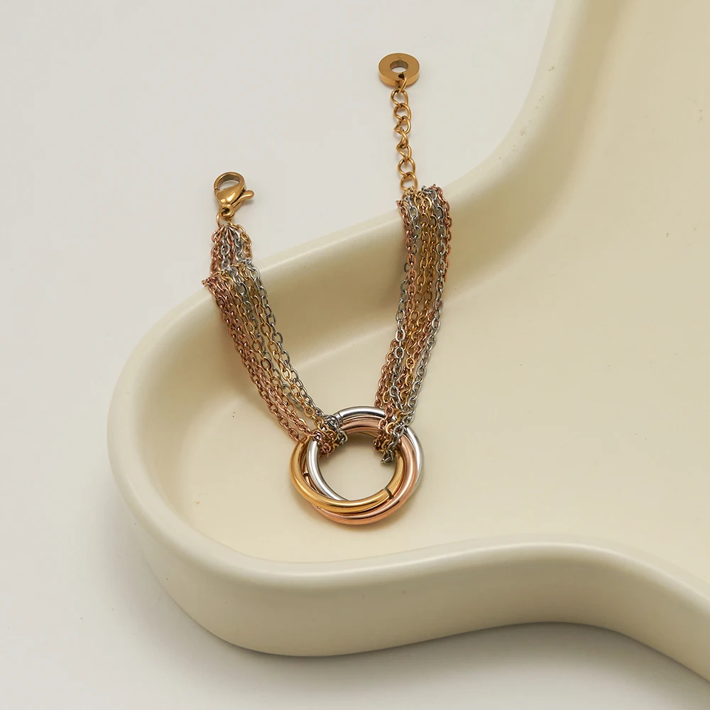 

ENFASHION Pulseras Multicolor Circle Chain Bracelet For Women's Stainless Steel Fashion 18k Plated Gold Fashion Jewelry B242441