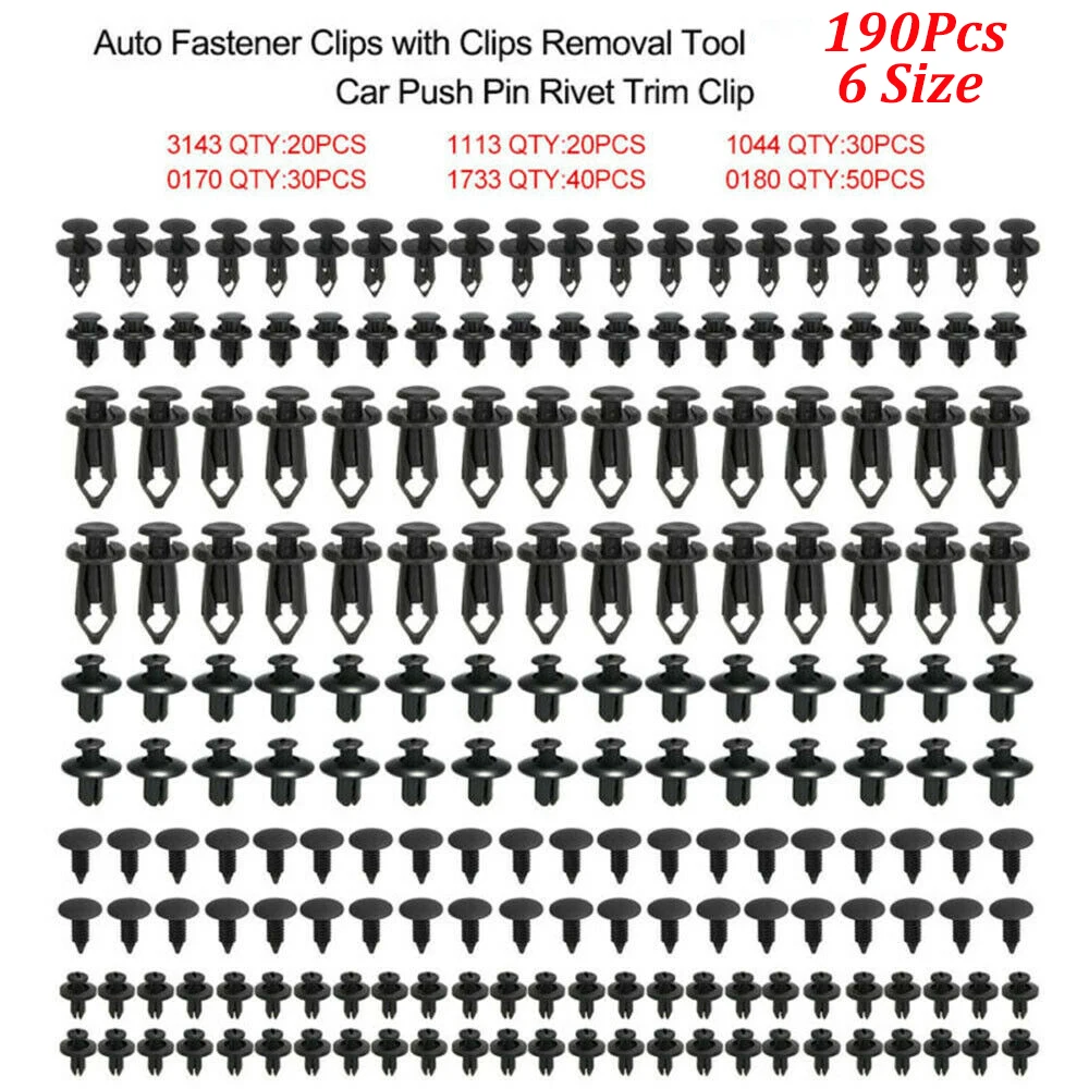 AUTOTO 190-Piece Universal Fastener Plastic Clips Rivets Panel Fender Retainer 6 Sizes