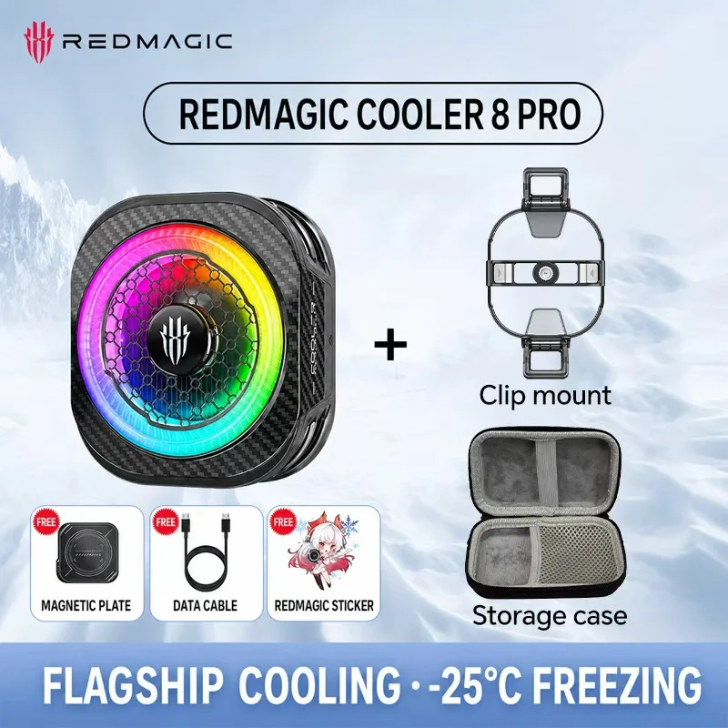 Nubia REDMAGIC 8 Pro phone cooler, set with back clip storage bag, 36 watt semiconductor phone cooling fan, magnetic and clip on