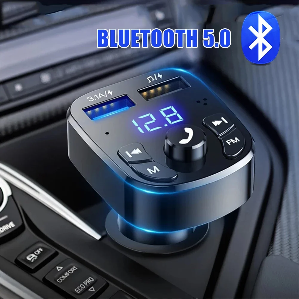 Dual USB Car Charger QC 3.0 Bluetooth 5.0 Digital Display Fast Charging For iPhone 12 13 Pro Xiaomi Huawei Samsung Mobile Phone