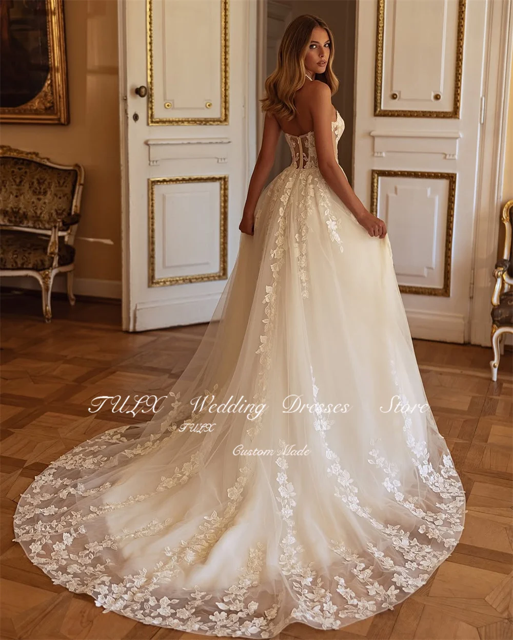 TULX Luxury Ivory Lace Flower Wedding Dresses Photo Sexy Sweetheart Bridal Gown A line Tulle Long Robe De Mariée Customized 2026
