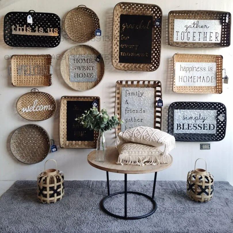 Bohemian designer home decoration retro old bamboo wrought iron wall decoration