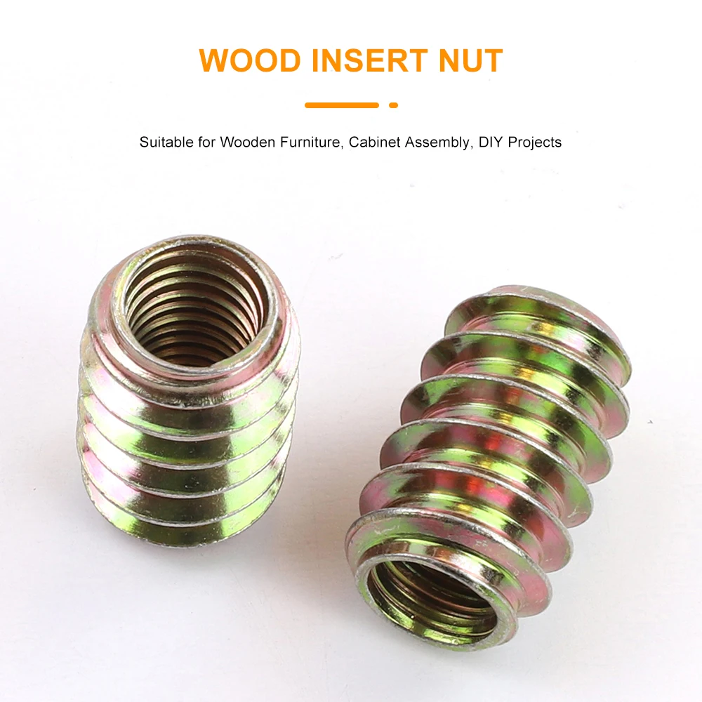 JUIDINTO 5-20pcs Pass-through Drive Insert Nuts Yellow Zinc Plated Headless Wood Threaded Insert Furniture Nuts M6 M8 M10