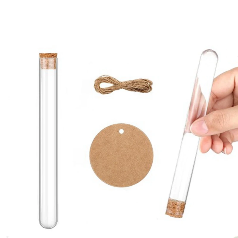 Test Tube Plastic Test Tubes With Cork 16X150mm(20Ml), With Kraft Paper Tag & Jute Rope Funnel