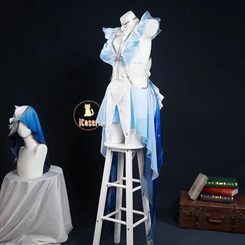 O shorekeeper traje peruca ondas wuthering vestido jogo uniforme véu preto afastados festa de halloween para mulheres acessórios icoser