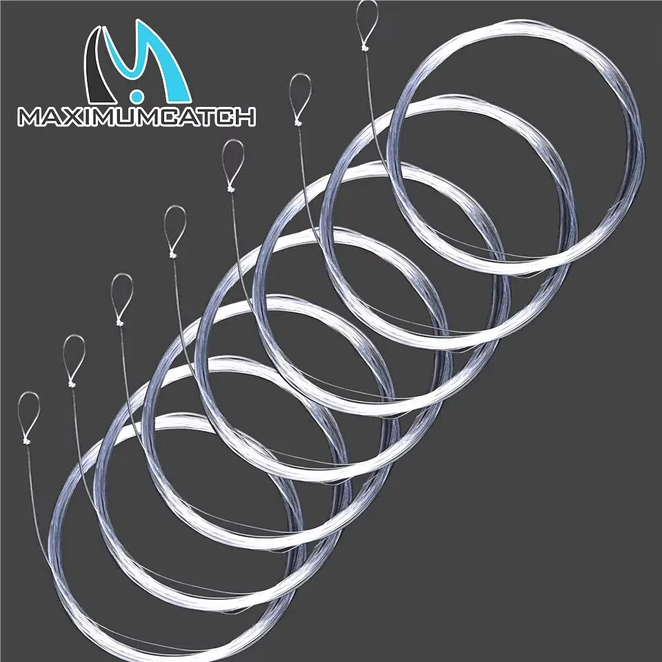 Maximumcatch 6 lignes de pêche à la mouche 7,5/9/12/15FT 0X-7X en nylon transparent conique avec boucle pour la pêche à la truite, au bar, au saumon et au brochet