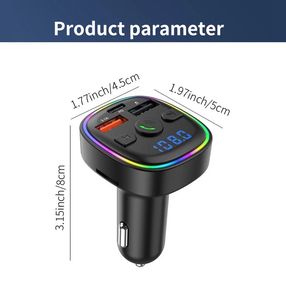 For SUVs For Trucks Audio Streaming FM Transmitter Black 5V 3.1A Output Automatic Frequency Memory Compatible With MP3