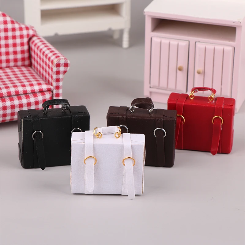 1:6 1:12 Dollhouse Miniature Leather Luggage Trunk Suitcase Vintage Hand Bag Briefcase Home Model Toy Doll House Accessories