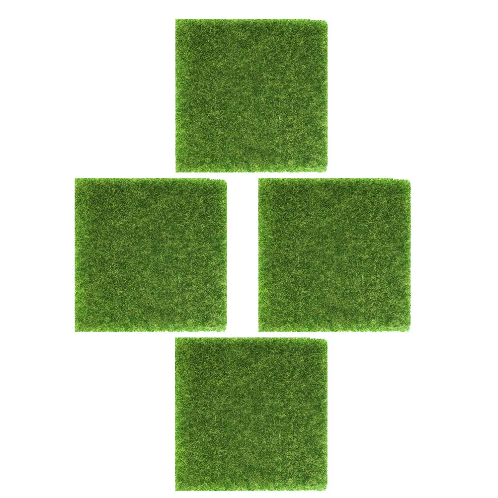 4pcs Mini For Sand Table Decoration Fake Lawn Adorn Lawn Mat Artificial Grass Pad Plastic Turf Plastic Turf Mat Decor