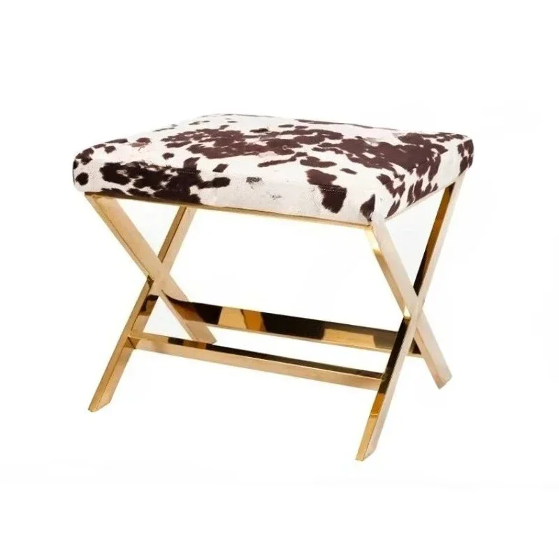 Modern bedroom cow color living room gold leg cushion seat cushion stainless steel ottoman bedroom bench
