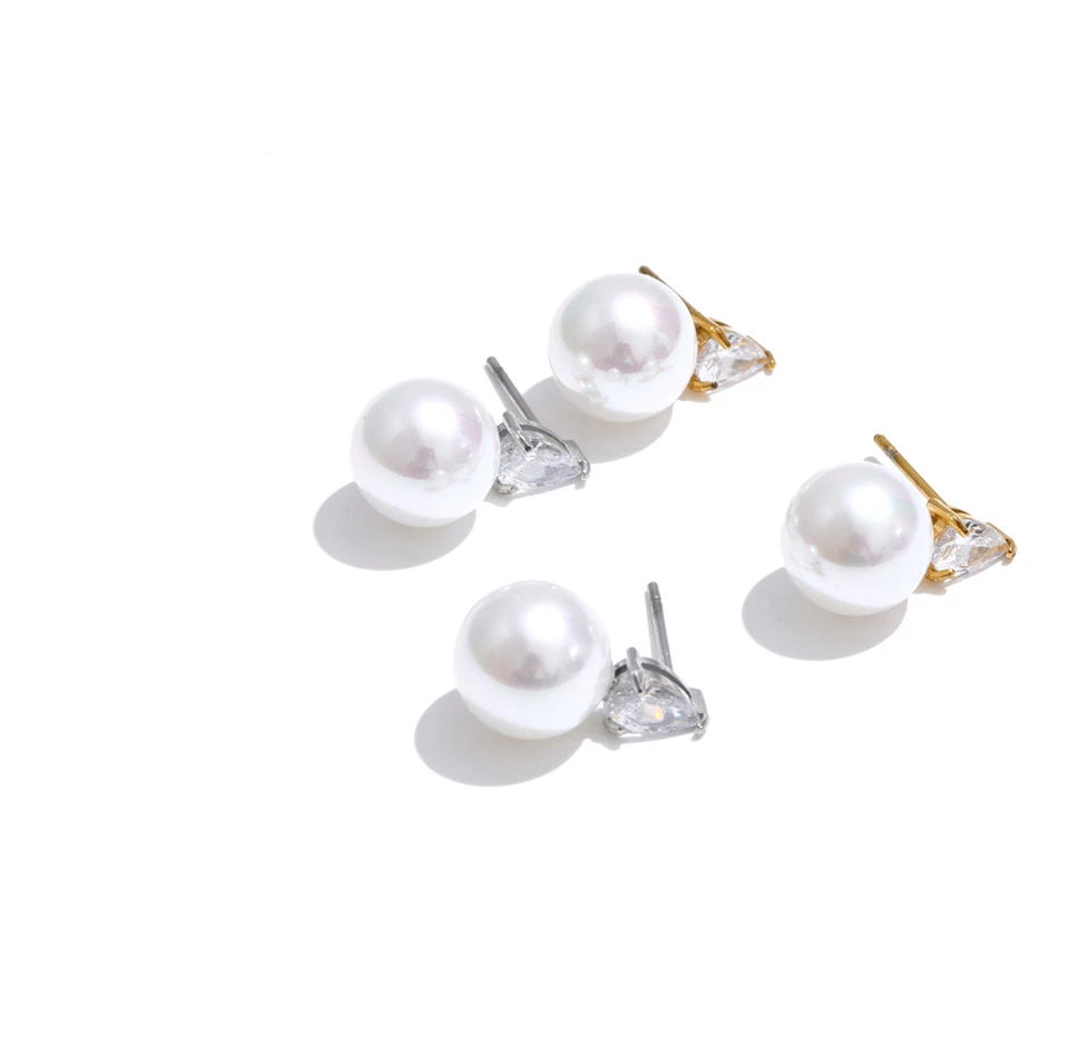 Yhpup Ohrstecker aus Edelstahl mit Bling-Zirkonia, künstlichen Perlen, rund, für Damen, beliebter, exquisiter koreanischer Modeschmuck – Detail 3