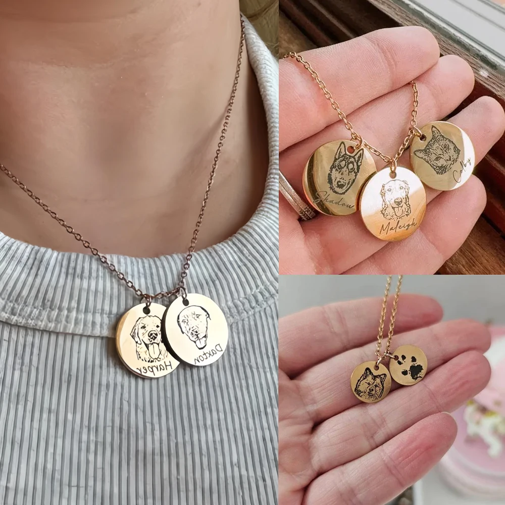 Personalized Pet Portrait Custom Necklace Women Cat dog Name Pendant Necklaces Custom Stainless Steel Jewelry Pet-Customgifts