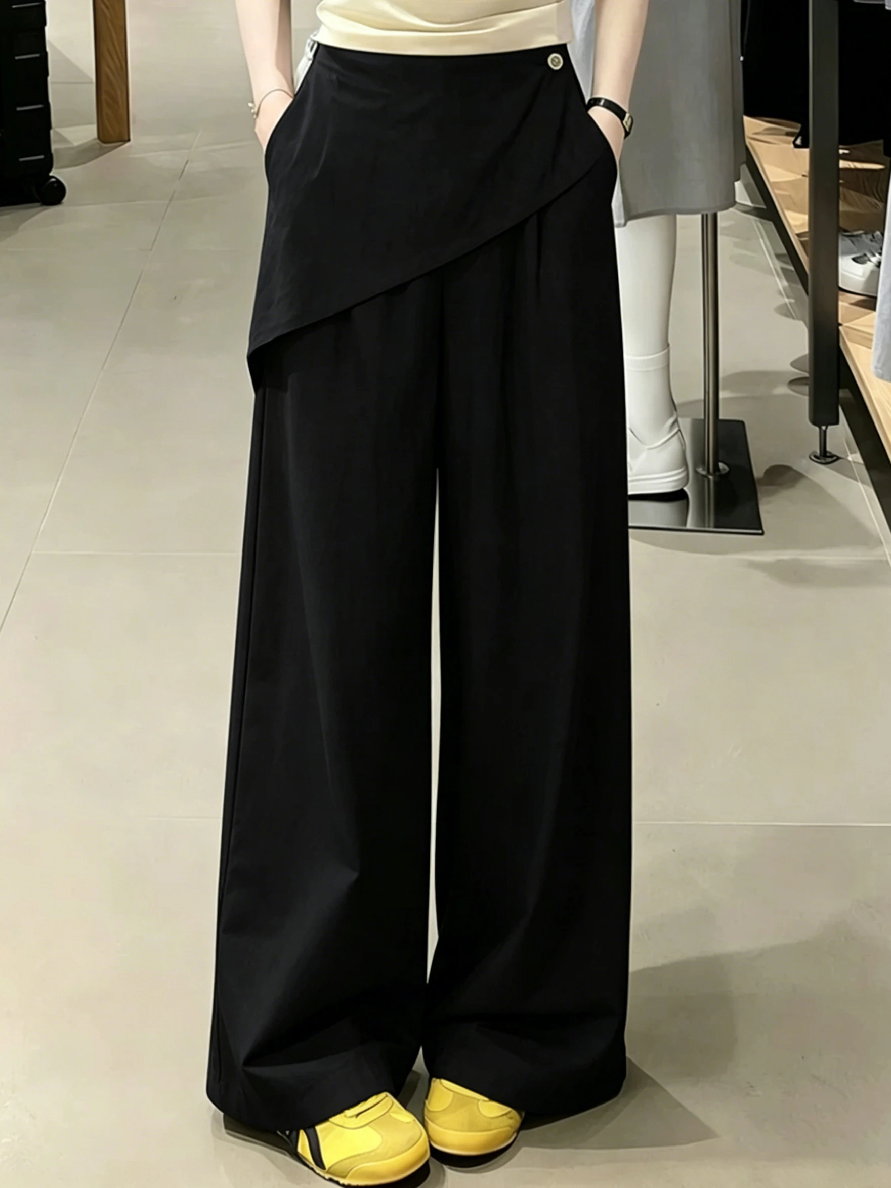 High Waist Wide Leg Pants Women's Black Floor Length Draping Slimming Casual Trousers Summer 2026 New Style Casual Pants