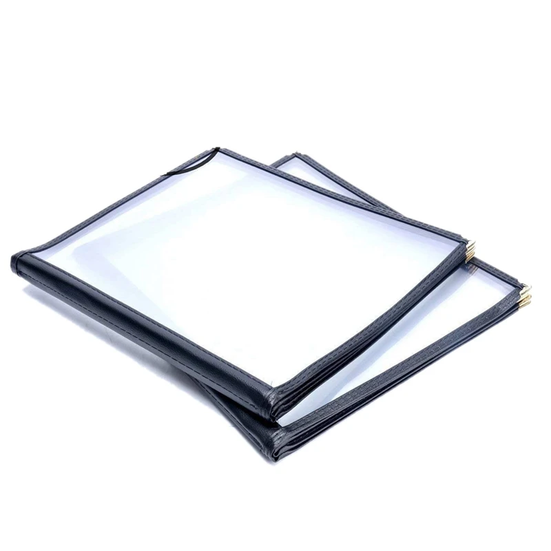 2Pcs Transparent Restaurant Menu Covers For A4 Size Book Style Cafe Bar 4 Pages 8 View